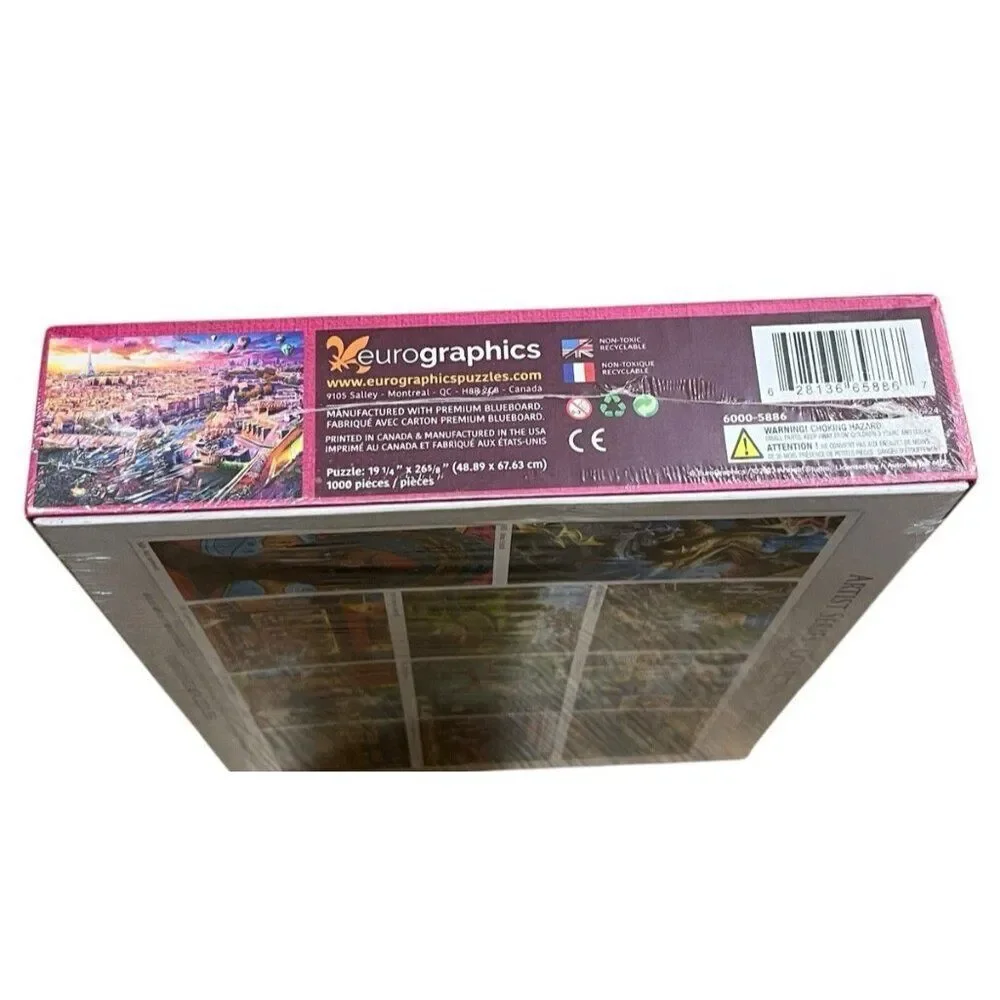 Eurographics Paris Rooftop 1000 Piece Puzzle Eiffel Tower Hot Air Balloons New